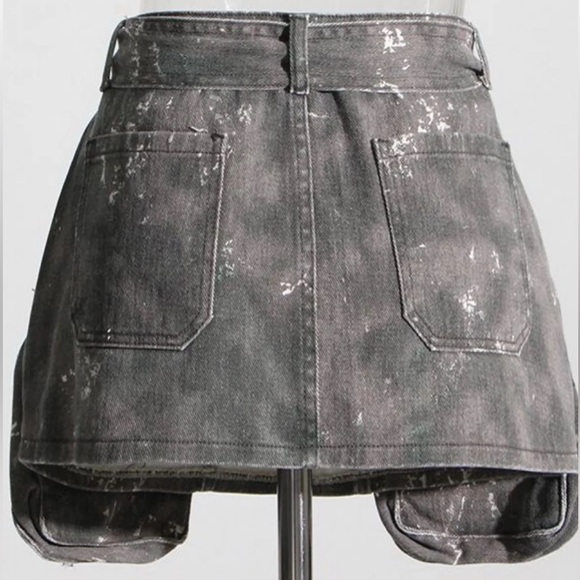 Belted Mini Denim Skirt - Picture 2 of 4